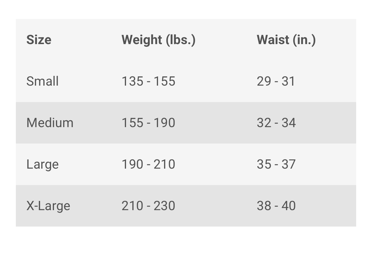 rash guard size chart